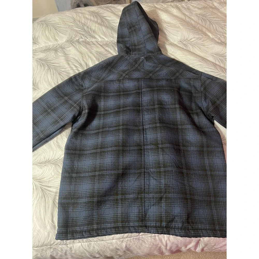 Genuine Dickies Fleece Hooded Flannel Snap Shirt‎ Jacket Men's Size 2XL Blue